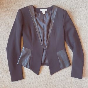 Cropped Blazer with Faux Leather